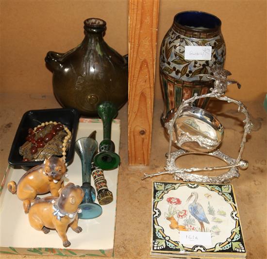 Doulton vase, gong, 2 watches, tiles etc.